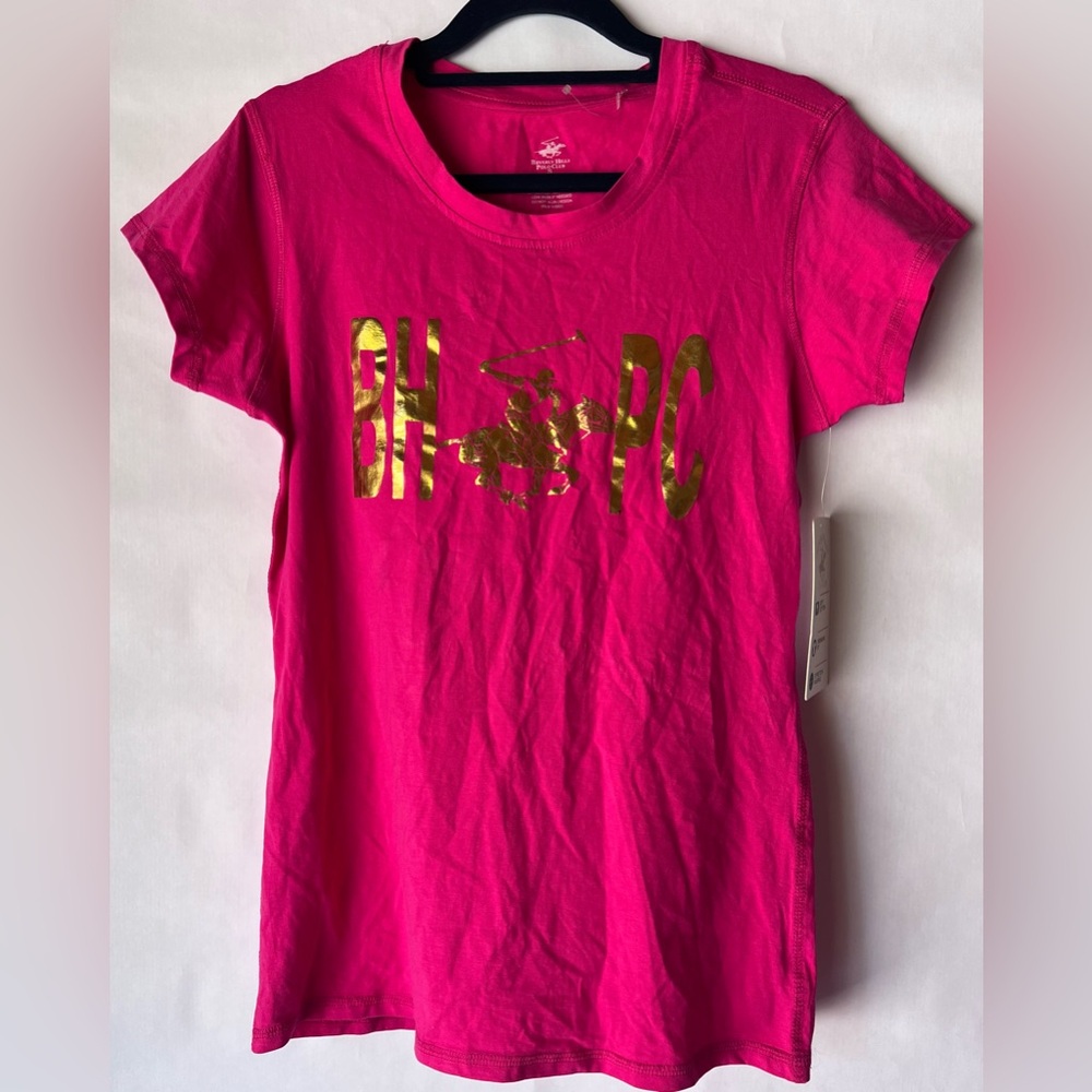 Beverly Hills Polo Club Pink T-Shirt with Gold Accents size Small NWT